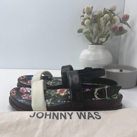 Johnny Was Double Band Leather Sandals Floral Footbed JWS14523-4 Women's 10 NWOB - Picture 2 of 10